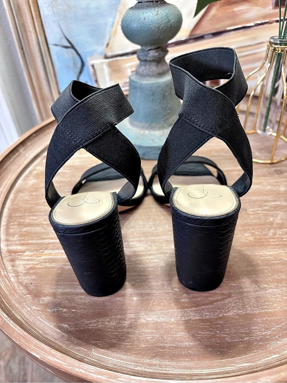 Jessica Simpson Black Ankle Strap Textured Block Heels Women 7.5 - Picture 5 of 7